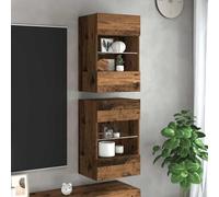 Tonture Lot de 2 armoires murales avec éclairage LED, aspect bois vieilli 40 x 30 x 60,5 cm, montage mural, pour salon, chambre à coucher, rangement multimédia