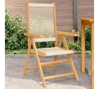 Tonture Lot de 2 chaises de jardin en bois d'acacia massif et polypropylène, pliables, réglables, pour balcon, terrasse, jardin, charge maximale de 110 kg - Beige