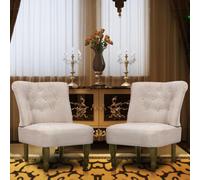 Tonture Lot de 2 chaises françaises avec revêtement en tissu crème, structure en bois, pieds en bois massif, 54 x 66,5 x 70 cm, design élégant, confortable pour salon, chambre à coucher, coin lecture