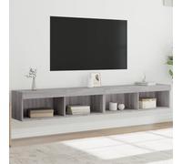 Tonture Lot de 2 meubles TV avec lumières LED RVB - Gris Sonoma - 100 x 30 x 30 cm - Montage mural - Meuble de salon - Centre de divertissement moderne