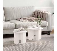 Tonture Lot de 2 tables basses blanches, 39,5 x 39,5 x 30 cm, pin massif, design rond moderne pour salon, petits espaces, charme rustique