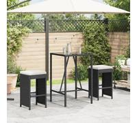 Tonture Lot de 2 tabourets de bar de jardin avec coussin, en polyrotin noir, 40 x 40 x 76 cm, résistants aux UV, pour dîner en extérieur, balcon, terrasse, chaises de patio confortables