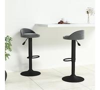 Tonture Lot de 2 tabourets de bar en velours gris foncé - Réglable en hauteur - Pivotant à 360° - Design moderne - Pied en acier revêtu par poudre noire - Pour cuisine, bar, île
