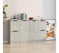 Tonture Lot de 3 buffets en bois gris béton, 2 petits 30 x 30 x 70 cm, 1 grand 60 x 30 x 70 cm, pour salon, couloir, cuisine, espace de rangement polyvalent