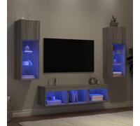 Tonture Lot de 5 meubles de salon avec éclairage LED, bois Sonoma gris, 2 grandes et 3 petites armoires, ensemble de meubles TV modernes pour le salon, grand espace de rangement