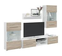Tonture Lot de 5 pièces. Meuble de salon en chêne Sonoma, matériau en bois, éclairage LED, ensemble de meubles TV modernes pour le salon, durable, polyvalent, avec espace de rangement