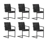 Tonture Lot de 6 chaises de salle à manger modernes en cuir véritable noir avec motif bloc, structure en métal, chaises de cuisine, confortables, 51 x 56 x 91 cm, meuble pour salle à manger et cuisine