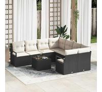 Tonture Lot de 9 canapés en rotin synthétique avec coussins, noir crème, 232 x 234 x 85 cm, résistant aux intempéries, modulaire, pour jardin, terrasse, extérieur