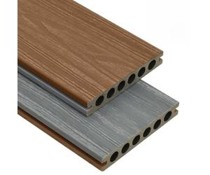 Tonture Lot de planches de terrasse WPC marron et gris avec accessoires, 15 m², 24 planches de 4 m de longueur, coextrudées, 23 mm d'épaisseur, aspect bois, pour terrasse, balcon et piscine