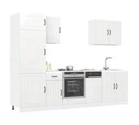 Tonture Lucca Lot de 7 armoires de cuisine en bois blanc brillant avec beaucoup d'espace de rangement, pieds réglables, composé d'une armoire suspendue, d'un meuble bas