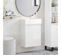 Tonture Meuble de Salle de Bain avec lavabo en céramique Blanc Brillant et Robinet mélangeur, Rangement Mural Compact, Porte réversible, Design Moderne, idéal pour Toilette WC Douche
