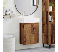 Tonture Meuble de Salle de Bain en Bois Ancien avec lavabo en céramique et Robinet mélangeur Montage Mural Espace de Rangement Compact Design pour Toilette WC Douche buanderie