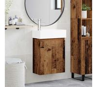 Tonture Meuble de Salle de Bain en Bois Ancien avec Robinet mélangeur Vasque et Armoire Murale, Rangement Compact, Porte réversible, Design Moderne pour Toilette WC Douche buanderie