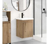 Tonture Meuble de Salle de Bain en Bois d'ingénierie avec lavabo Vasque intégré Robinet Noir Rangement Mural Compact Design pour Toilette WC Douche buanderie