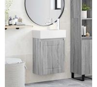 Tonture Meuble de Salle de Bain Moderne avec Robinet mélangeur Sonoma Gris, Rangement spacieux, Porte réversible, en Bois reconstitué avec lavabo en céramique Blanc pour intérieur