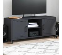 Tonture Meuble TV anthracite 100,5 x 39 x 43,5 cm, en acier laminé à froid, meuble de salon, avec roulettes, pour téléviseur à écran plat