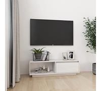 Tonture Meuble TV blanc 110 x 30 x 33,5 cm en pin massif, meuble de salon, console multimédia, centre de divertissement pour écrans plats