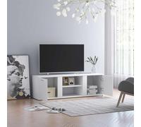 Tonture Meuble TV blanc 120 x 34 x 37 cm en bois avec 2 portes et 2 compartiments ouverts, meuble de salon, centre de divertissement moderne pour écrans plats