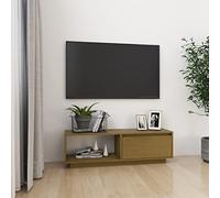 Tonture Meuble TV marron miel 110 x 30 x 33,5 cm en pin massif avec compartiments de rangement, meuble de salon, console TV durable pour médias et divertissement