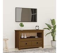 Tonture Meuble TV marron miel 79 x 35 x 52 cm en pin massif avec 2 tiroirs, style maison de campagne, pour salon, chambre à coucher et médias