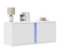 Tonture Meuble TV mural avec éclairage LED RVB - Blanc - 80 x 31 x 35 cm - 2 compartiments - Meuble de salon moderne pour électronique grand public et espace de rangement