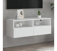 Tonture Meuble TV mural en bois - Blanc - 80 x 30 x 30 cm - Étagère multimédia flottante - Meuble de salon - Centre de divertissement pour écrans plats - Console moderne pour chambre à coucher