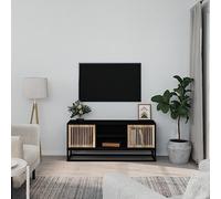 Tonture Meuble TV noir 105 x 30 x 45 cm, matériau en bois et fer, meuble de salon, centre de divertissement moderne avec espace de rangement, console TV robuste pour écrans plats
