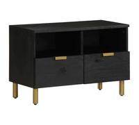 Tonture Meuble TV noir 70 x 33 x 46 cm en bois avec poignées en métal, passe-câbles, peu encombrant, salon, médias, rangement, étagère, montage mural, design robuste, matériau durable