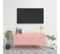 Tonture Meuble TV rose, 105 x 35 x 50 cm, en acier robuste, avec 2 portes et étagère, idéal pour le salon, les médias et le divertissement, design moderne