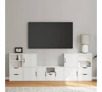 Tonture ODDA Ensemble de 5 meubles de salon en pin massif blanc, meuble TV avec espace de rangement, design modulaire pour salon, chambre à coucher, plateau supérieur robuste, facile d'entretien