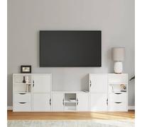 Tonture ODDA Lot de 5 meubles de salon en pin massif, blanc, meuble TV, meuble de rangement, console de salon, design moderne, rangement des médias, durable