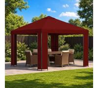 Tonture Pavillon 3 x 3 m Bordeaux en Polyester 190 GSM et Acier Enduit, tonnelle abri pergola avec Toit, Protection Soleil Pluie pour Jardin terrasse extérieur Patio Urbain