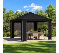 Tonture Pavillon 3 x 3 m Noir en Polyester 190 GSM et Acier, Tonnelle de Jardin avec Toit, Structure Stable et Protection Soleil Pluie pour Terrasse, Patio, Extérieur Urbain