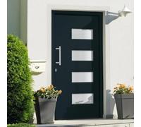 Tonture Porte d'entrée en aluminium et PVC anthracite 100 x 210 cm avec vitrage isolant à 3 couches, serrure de sécurité à 5 positions, seuil en aluminium, charnières réglables