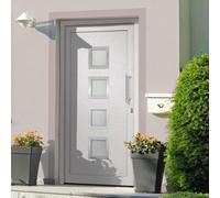 Tonture Porte d'entrée principale battante blanche 108x200 cm avec huisserie PVC, vitrage isolant, serrure 5 points, charnières 3D réglables, poignée inox pour maison et appartement