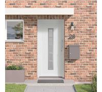Tonture Porte d'entrée principale battante blanche 98 x 208 cm en PVC avec vitrage, serrure, poignée, charnière, isolation thermique et phonique pour maison et appartement