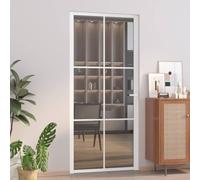 Tonture Porte intérieure en verre trempé ESG 93x201,5 cm blanc avec cadre aluminium, panneau vitré foncé, poignée aluminium, installation facile pour maison et bureau
