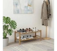 Tonture Rack à Chaussures Naturel en Bambou 68 x 28 x 30 cm avec 2 étagères, Meuble Range-Chaussures modulable pour entrée Chambre Dressing, Support Rangement empilable et Vertical