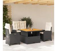 Tonture Salon de jardin 4 pièces avec coussins noirs, dossiers réglables, table réglable en hauteur, pour terrasse, balcon, extérieur, meubles d'extérieur confortables