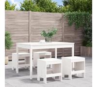 Tonture Salon de jardin 5 pièces blanc en pin massif 121 x 82,5 x 76 cm, pour terrasse et balcon, ensemble de meubles robustes en bois de pin pour l'extérieur