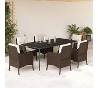 Tonture Salon de jardin 7 pièces avec coussins marron en polyrotin 200 x 100 cm, table de 200 x 100 cm, meubles d'extérieur pour jardin, balcon, terrasse