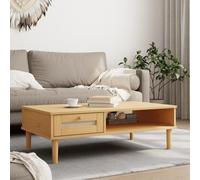 Tonture SENJA Table basse aspect rotin marron, 100 x 55 x 33 cm, bois de pin massif, laqué UV, avec espace de rangement, pour salon, table d'appoint moderne en bois