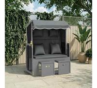 Tonture Strandkorb Chaise Longue en rotin Poly avec Coussin, Bois Solide Gris Anthracite Noir, Dossier inclinable 3 Positions, auvent Protecteur, Repose-Pieds Extensibles
