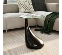 Tonture Table Basse avec Dessus en Verre Rond Noir Brillant Design Industriel Moderne 42 cm diamètre 55 cm Hauteur Cadre en Fibre de Verre pour Salon séjour Chambre Bureau