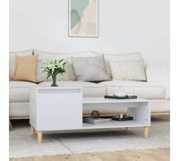 Tonture Table Basse Blanc Brillant 100x50x45 cm en Bois d'ingénierie avec Compartiment, étagère et tiroir, Meuble Salon Fonctionnel pour séjour, Chambre, Bureau ou Balcon