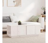 Tonture Table basse blanche 110 x 50 x 40 cm, en pin massif, avec 4 compartiments et 2 portes, table de salon moderne pour des pièces élégantes