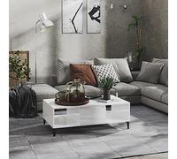 Tonture Table basse blanche brillante 103,5 x 60 x 35 cm, table de salon moderne en bois avec pieds en métal, espace de rangement pour livres, magazines, idéale pour les pièces à vivre