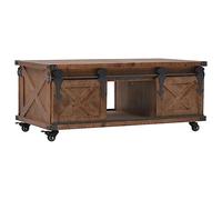 Tonture Table Basse Bois de Sapin Massif Marron 91x51x38 cm avec 4 roulettes et 3 Compartiments pour Salon séjour Bureau intérieur Maison Design Vintage Industriel