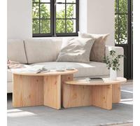 Tonture Table Basse en Bois Massif pin Naturel 2 pcs, Dimensions 79 x 39,5 x 40 cm, Meuble Salon Rustique, Plateau gigogne Ovale, Rangement Pratique pour séjour intérieur