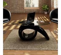 Tonture Table Basse Ovale Noir Brillant avec Plateau en Verre trempé, Rangement intégré, Dimensions 115x64 cm, Meuble Salon Moderne pour Chambre et séjour
